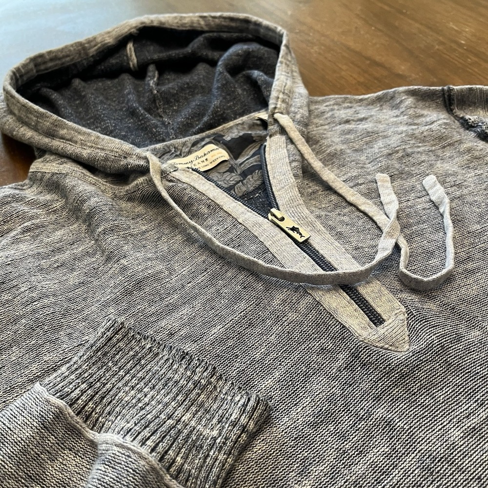 Tommy Bahama Jeans Cotton Linen Knit Quarter Zip Hoodie Mens XLT Blue Athleisure